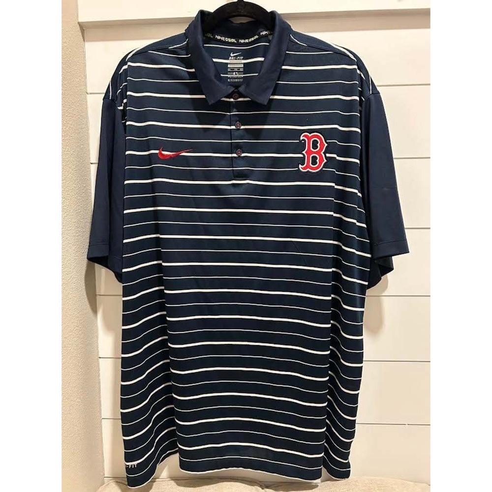 Nike Dri-FIT Boston Red Sox Polo Shirt Men's XXL Navy Striped MLB Baseball 2XL